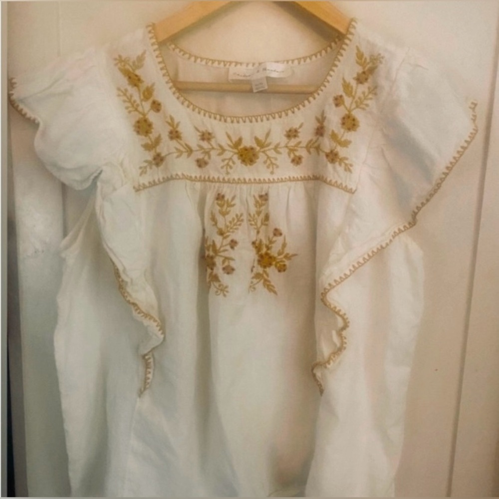 Chelsea & Theodore Cream Blouse with Gold Floral Detail